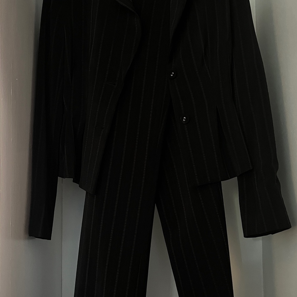 Classic Black Pinstripe Pantsuit with Blazer and Trousers
